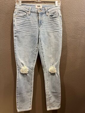 PAIGE Light Wash Ripped skyline ankle peg jeans